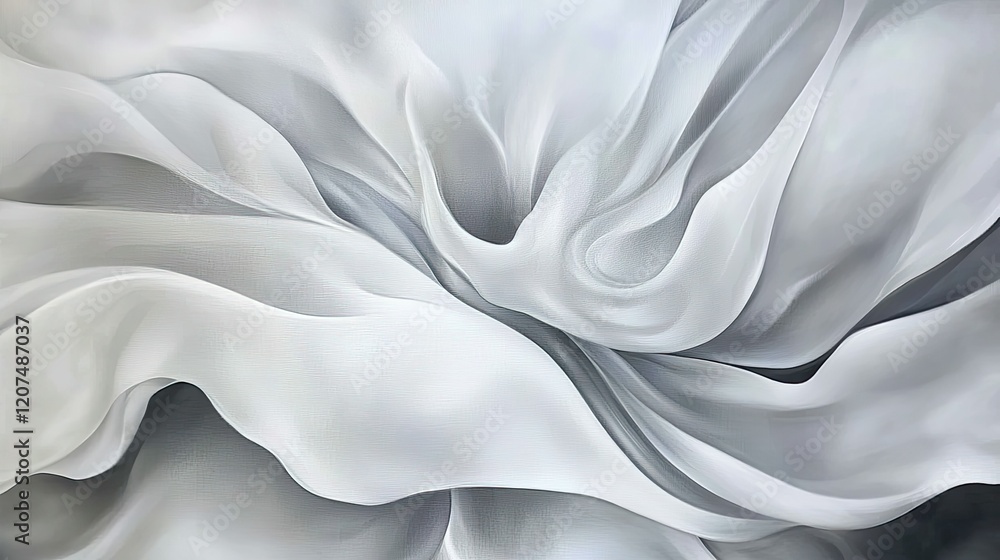 Obraz premium A soft and delicate white satin fabric texture with subtle silver highlights, creating a flowing and natural abstract design