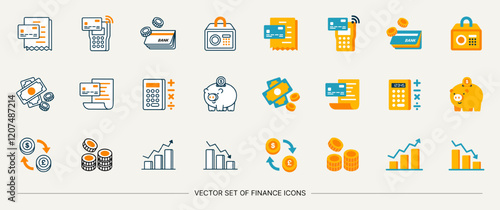money finance concept vector 2d icon and symbol set	
