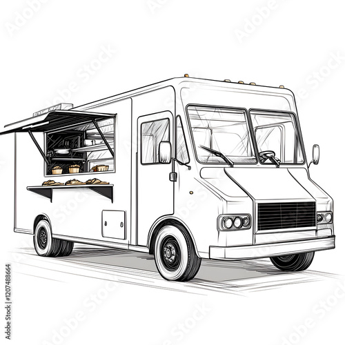 Outlined food truck illustration. photo