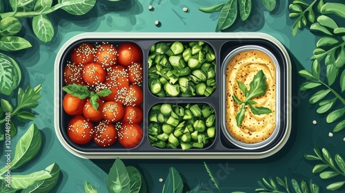 Vector illustration of reusable lunchbox with compartments for food photo