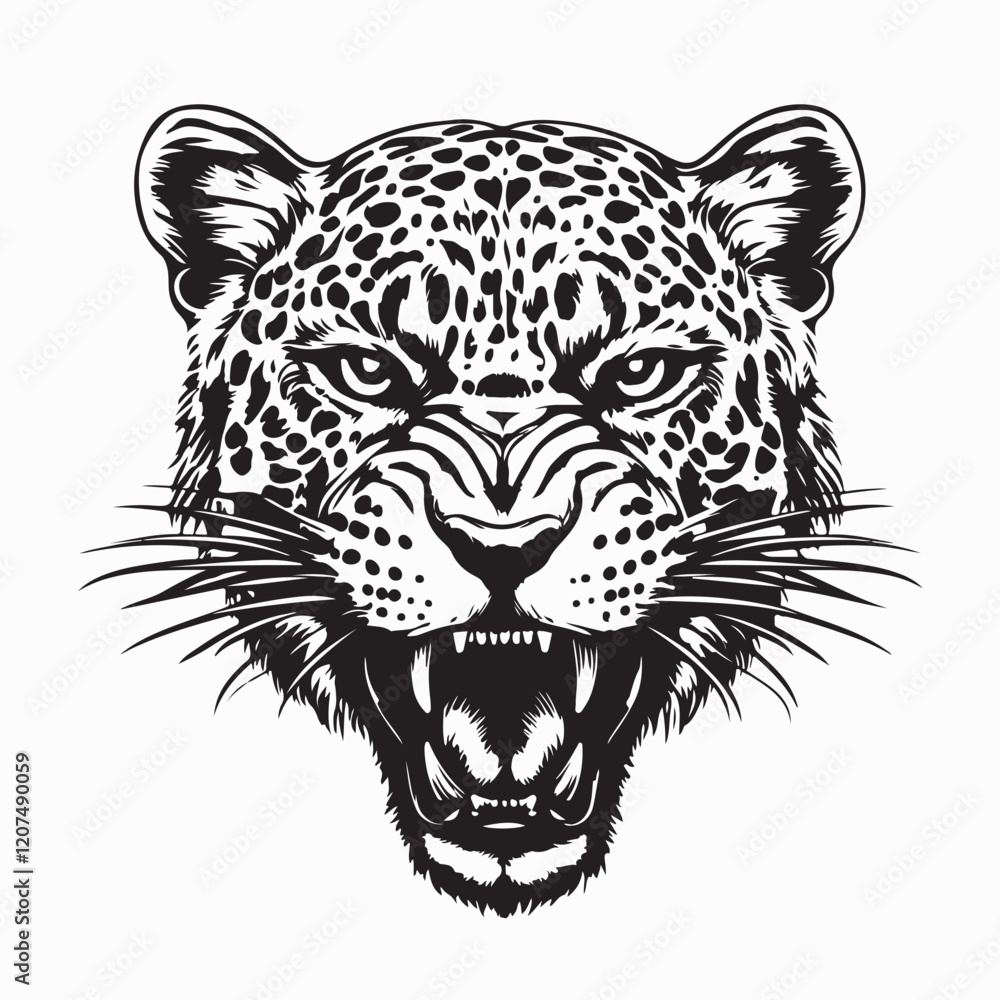 Fototapeta premium Leopards Head Vector. Black and white Leopard Head vector illustration.