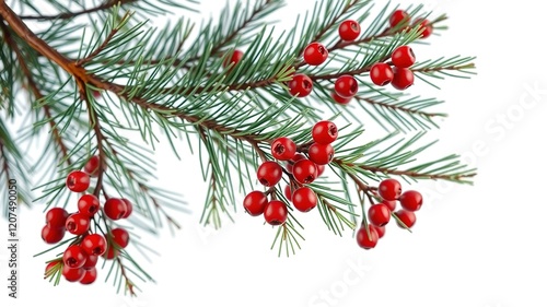 Wallpaper Mural Pine Branch with Red Berries - Light Background - High Quality AI Art Torontodigital.ca
