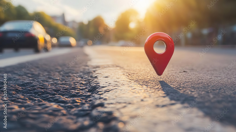 Fototapeta premium Automobile with gps tracking pulsing signal. A vehicle transmitting gps signal. Searching car location with gps tracker