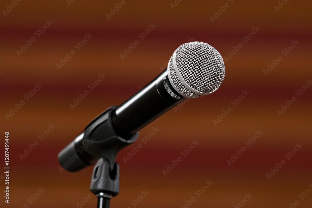 A microphone with a silver dome sits on a stand A microphone with a silver dome sits on a stand