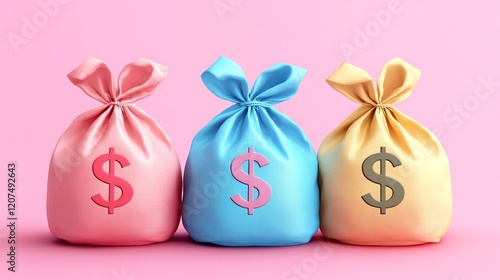 Three Money Bags Symbolizing Wealth Abundance Prosperity Financial Success and Economic Growth Concept