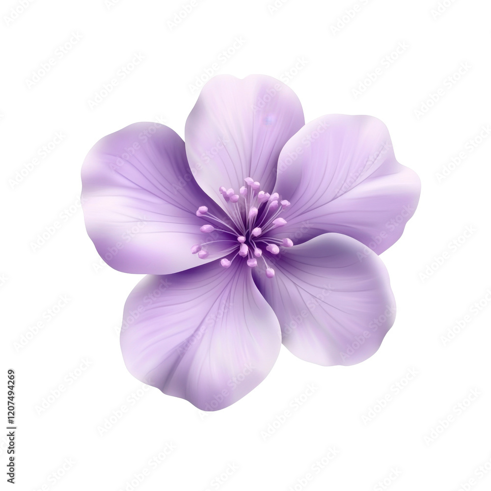 Obraz premium 3D Purple Flower With Soft Petals featuring a simple and delicate design, highlighted by smooth purple petals and a minimalist style. Isolated on transparent background, png.