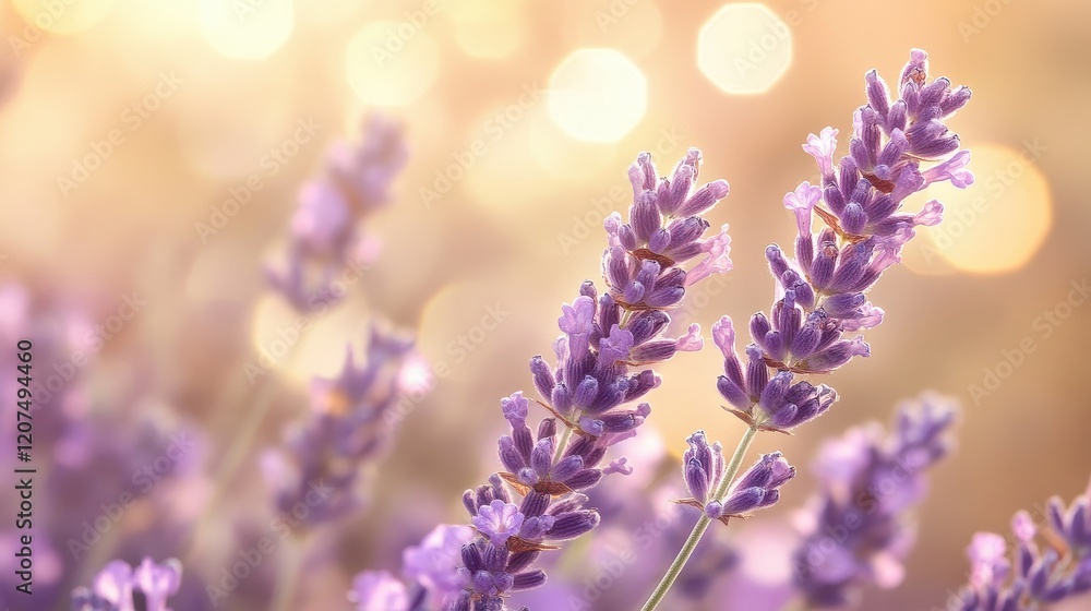 Gentle bokeh in golden and lavender tones, delicate and harmonious compositio 