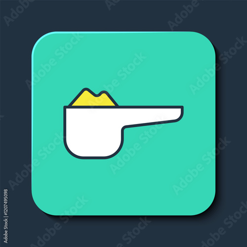 Filled outline Sports nutrition bodybuilding proteine power drink and food icon isolated on blue background. Turquoise square button. Vector