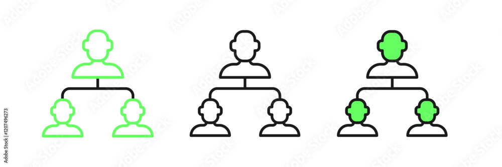 Set line Business hierarchy organogram chart infographics icon isolated on white background. Corporate organizational structure graphic elements. Vector Set line Business hierarchy organogram chart infographics icon isolated on white background. Corporate organizational structure graphic elements. Vector