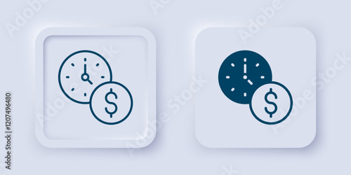 Filled and outline Time is money icon isolated on grey background. Money is time. Effective time management. Convert time to money. Square button. Vector