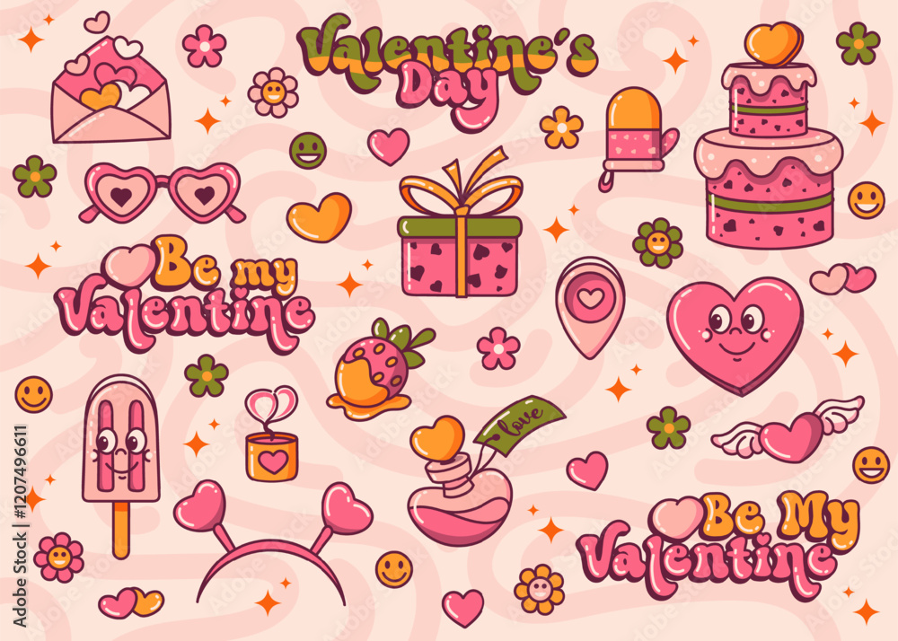 Valentine day itemset with sweets and love symbols Valentine day itemset with sweets and love symbols