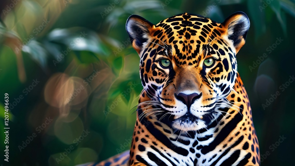 Obraz premium Majestic Jaguar in Natural Habitat for World Jaguar Day: Wild and Powerful Big Cat in a Lush Jungle Setting