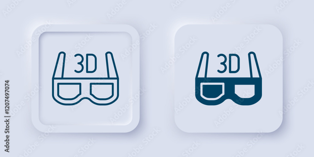 Filled and outline 3D cinema glasses icon isolated on grey background. Square button. Vector Filled and outline 3D cinema glasses icon isolated on grey background. Square button. Vector