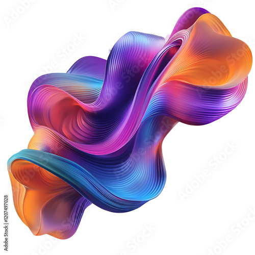 abstract orange with silver wave fluid holographic Iridescent 3d render icon isolated on transparent background cutout