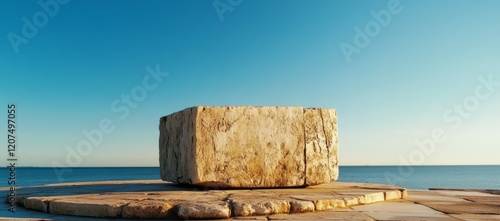 Wallpaper Mural Stone rocky pedestal or podium in front of sea ocean background. Empty product template. Summer vibe. Mock-up. Stage for advertising Torontodigital.ca