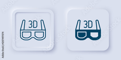 Filled and outline 3D cinema glasses icon isolated on grey background. Square button. Vector