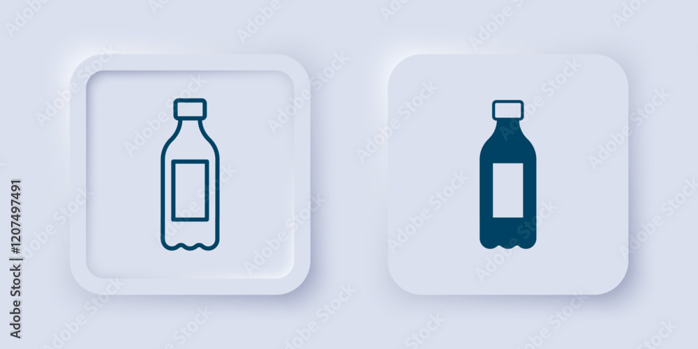 Filled and outline Bottle of water icon isolated on grey background. Soda aqua drink sign. Square button. Vector Filled and outline Bottle of water icon isolated on grey background. Soda aqua drink sign. Square button. Vector