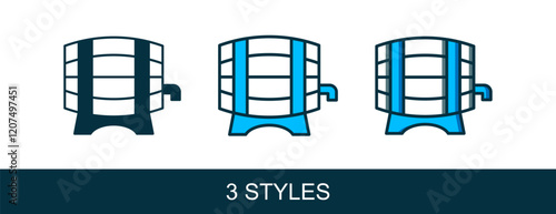 Filled outline Wooden barrel on rack with stopcock icon isolated on white background. Vector