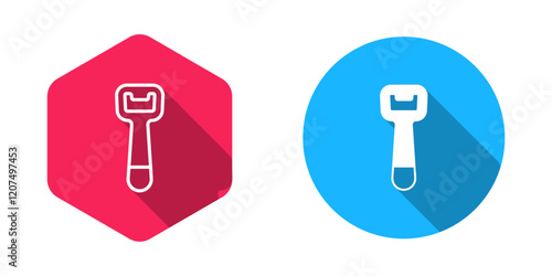 Filled and outline Bottle opener icon isolated with long shadow background. Vector