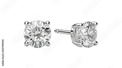 Elegant diamond stud earrings presented on a white isolated background, showcasing their brilliance and classic design, perfect for any occasion. photo