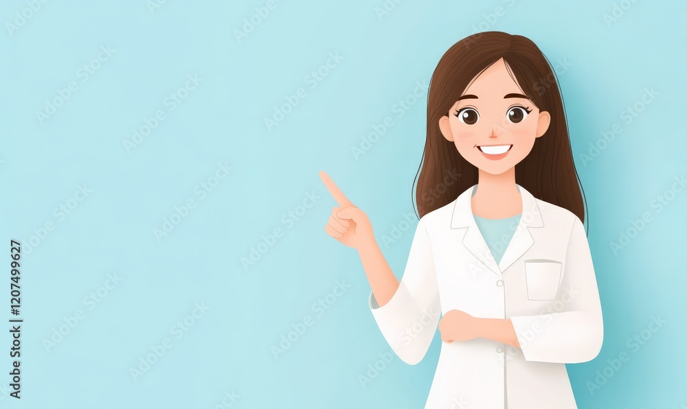 Cute cartoon woman doctor on blue background with copyspace for your text Cute cartoon woman doctor on blue background with copyspace for your text