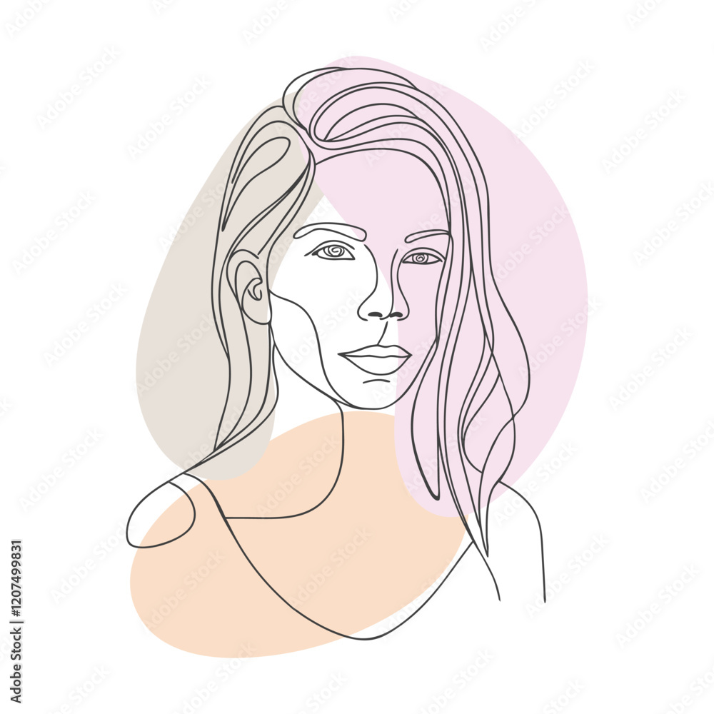 Outline portrait of a beautiful woman with long hair. Hand drawn illustration in minimalist style Outline portrait of a beautiful woman with long hair. Hand drawn illustration in minimalist style