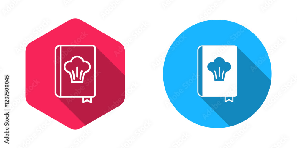 Filled and outline Cookbook icon isolated with long shadow background. Cooking book icon. Recipe book. Fork and knife icons. Cutlery symbol. Vector Filled and outline Cookbook icon isolated with long shadow background. Cooking book icon. Recipe book. Fork and knife icons. Cutlery symbol. Vector