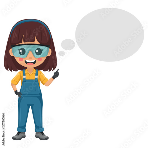 Maintenance technician. Handy woman thinking with space for text for advertising, presentations, brochures, focused on maintenance tasks, repairs in industrial and domestic environments