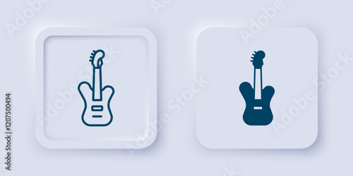 Filled and outline Electric bass guitar icon isolated on grey background. Square button. Vector