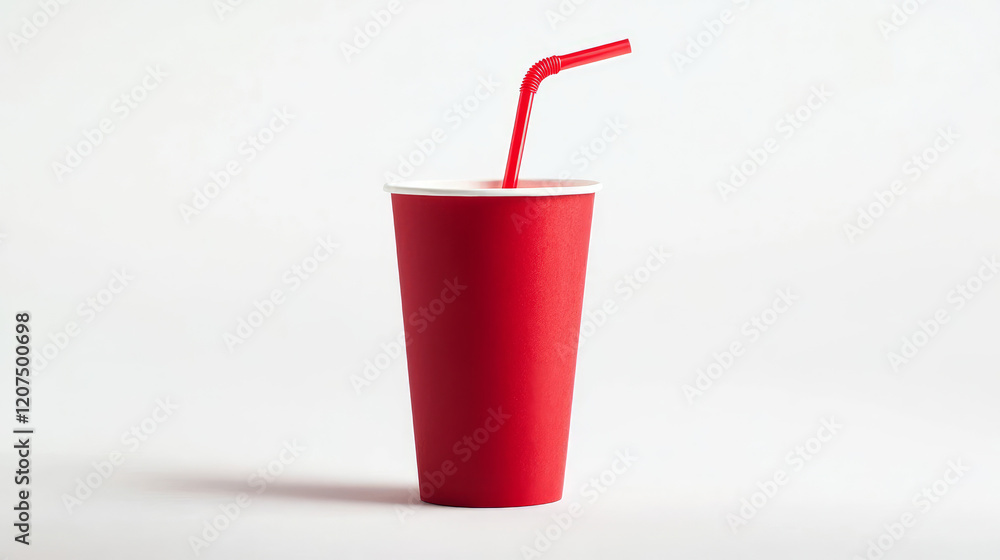 Soda Cup with drinking straw and lid Vector. 3d Realistic paper disposable cola fast food red Cup. Isolated on white background. Packaging Illustration Soda Cup with drinking straw and lid Vector. 3d Realistic paper disposable cola fast food red Cup. Isolated on white background. Packaging Illustration