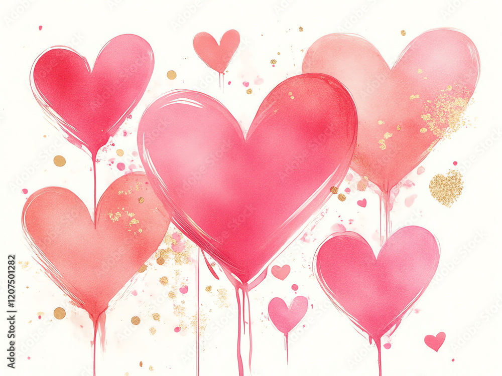 Watercolor-Style Romantic Saint Valentine Background with Soft Pink to Coral and Crimson Gradient, Scattered Hand-Painted Hearts, and Subtle Glittering Details Watercolor-Style Romantic Saint Valentine Background with Soft Pink to Coral and Crimson Gradient, Scattered Hand-Painted Hearts, and Subtle Glittering Details