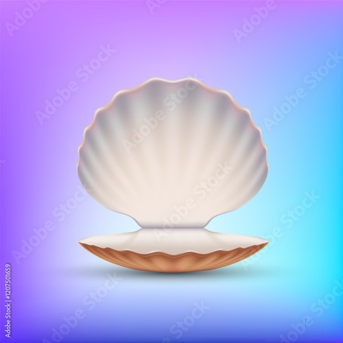Opened empty seashell. Vector template with copy space