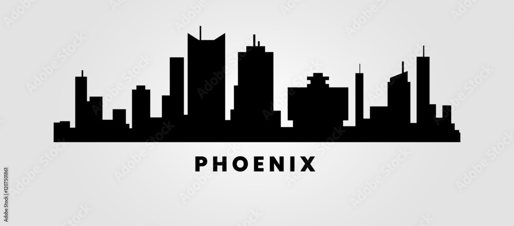 Phoenix cityscape silhouette on a white background.