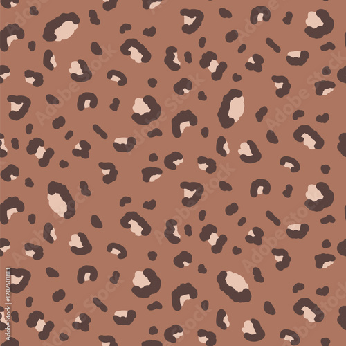 Leopard monochrome brown seamless pattern. Animal print mocha mouse endless background. Cheetah skin texture repeat cover. Surface pattern design camouflage motif. Vector hand drawn illustration.