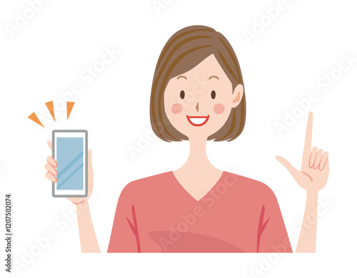 スマホを持つ女性　主婦　　イラスト