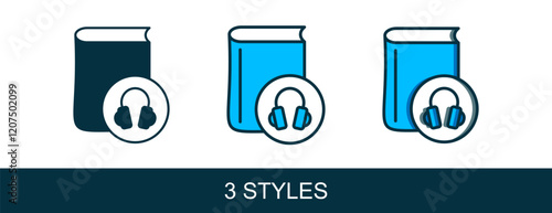 Filled outline Audio book icon isolated on white background. Book with headphones. Audio guide sign. Online learning concept. Vector