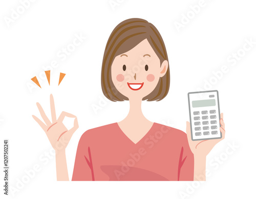 電卓　女性　OK　イラスト