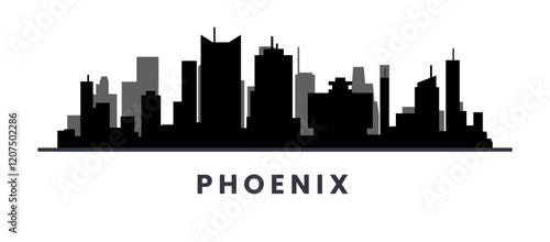 Phoenix cityscape silhouette on a white background.