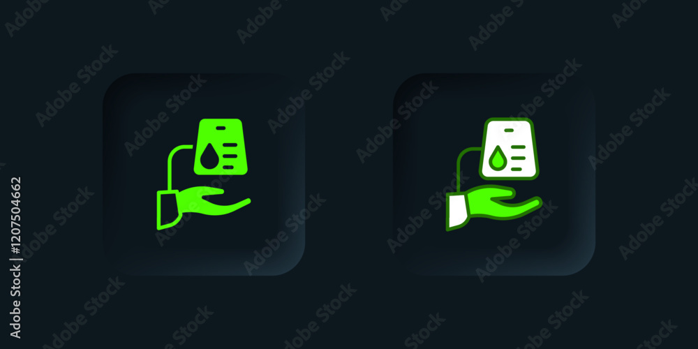 Green Blood donation icon isolated on black background. Black square button. Vector Green Blood donation icon isolated on black background. Black square button. Vector