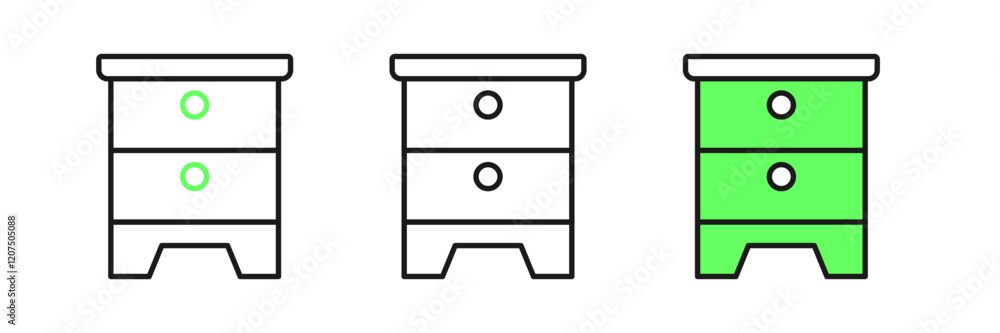 Set line Furniture nightstand icon isolated on white background. Vector Set line Furniture nightstand icon isolated on white background. Vector