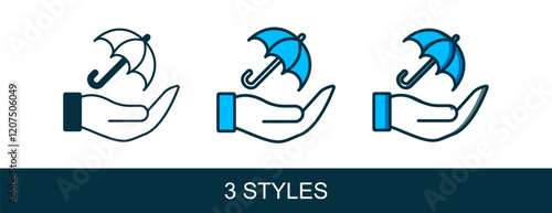 Filled outline Umbrella in hand icon isolated on white background. Insurance concept. Waterproof icon. Protection, safety, security concept. Vector
