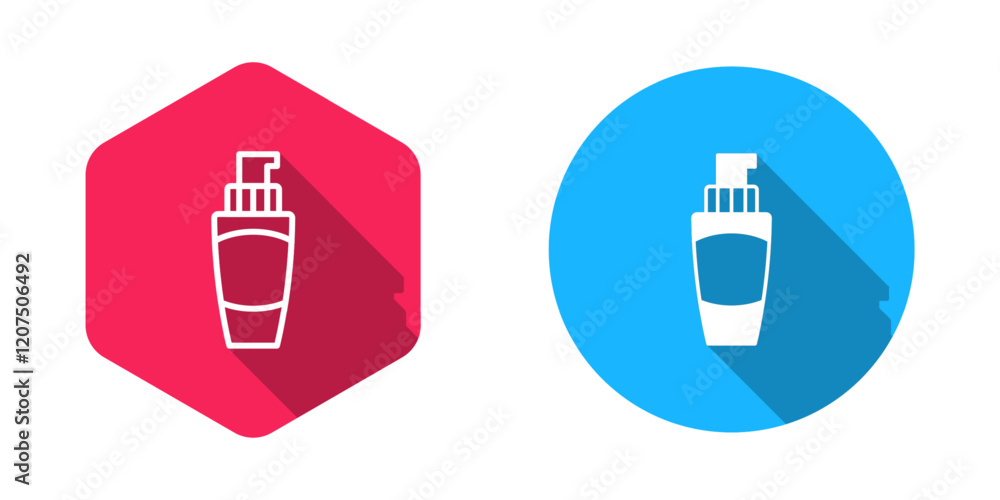 Fototapeta premium Filled and outline Tube of hand cream icon isolated with long shadow background. Vector