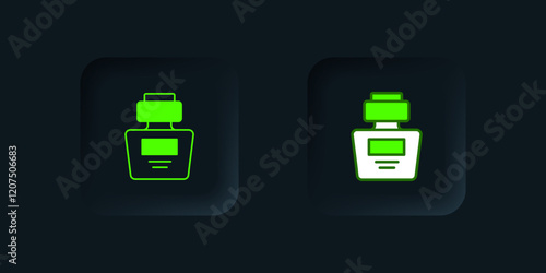 Green Perfume icon isolated on black background. Black square button. Vector