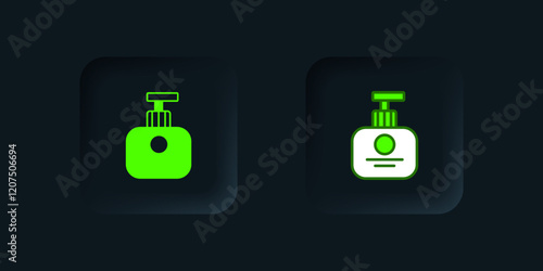 Green Tube of hand cream icon isolated on black background. Black square button. Vector