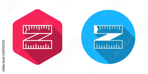 Filled and outline Tape measure icon isolated with long shadow background. Measuring tape. Vector
