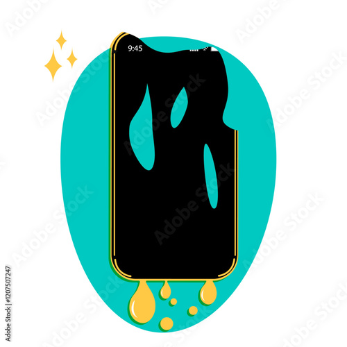 Phone is melting. How much time people spend on their phone. Vector illustration.