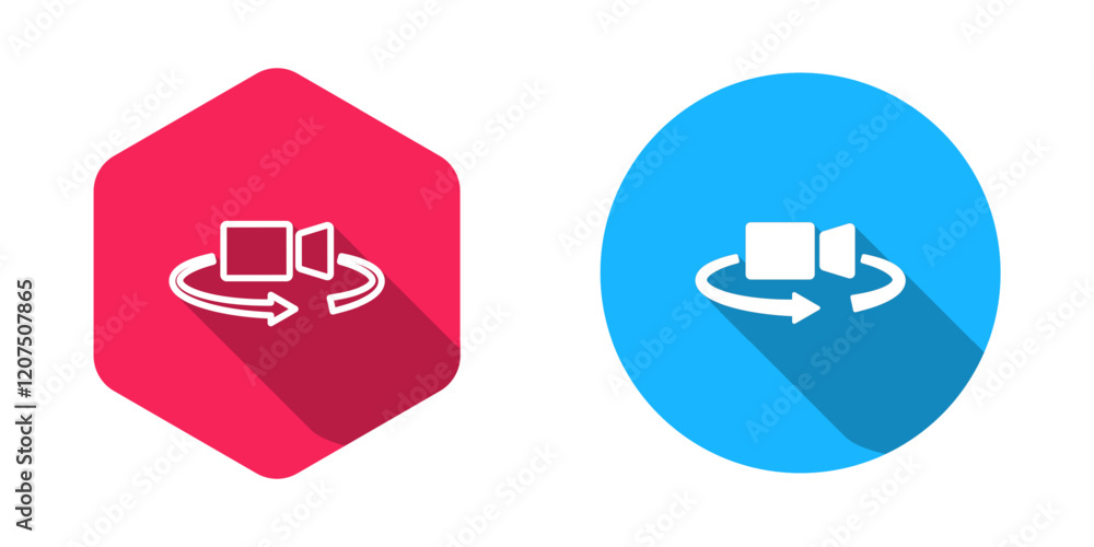 Filled and outline 360 degree view icon isolated with long shadow background. Virtual reality. Angle 360 degree camera. Panorama photo. Vector Filled and outline 360 degree view icon isolated with long shadow background. Virtual reality. Angle 360 degree camera. Panorama photo. Vector