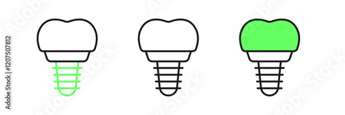 Set line Dental implant icon isolated on white background. Vector