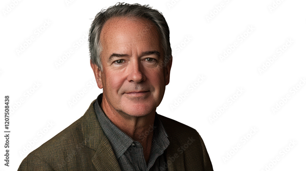 Portrait of a confident middle-aged man in a blazer, smiling gently with a relaxed expression, against a black background. Portrait of a confident middle-aged man in a blazer, smiling gently with a relaxed expression, against a black background.