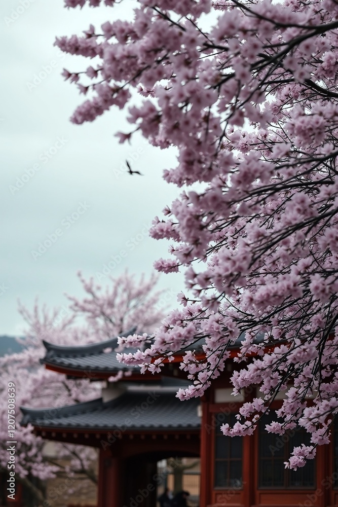 Pink sakura blossoms bloom abundantly on the branches of cherry trees against a vibrant spring sky Pink sakura blossoms bloom abundantly on the branches of cherry trees against a vibrant spring sky